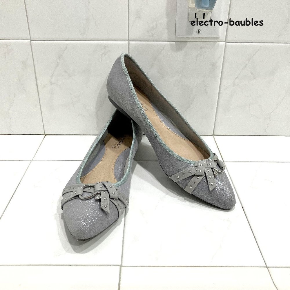 Sperry Silver Gray Pointed Toe Flats with Bow Detail